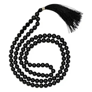 Collier Mala en Onyx Noir Naturel 108 Perles 8mm, Perles de Prière en Pierre Précieuse, Méditation Yoga, Cadeau, Pompon, Unisexe, Fait Main - Product Image 1