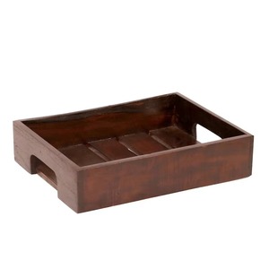 Plateau de service en bois de qualité fiable, rectangulaire, avec poignées découpées en bois naturel, design minimaliste, pour une utilisation décorative à la maison - Product Image 2