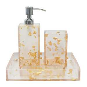Elegante Juego de Baño de Cinco Piezas de Resina Redonda con Detalles Dorados, Impermeable, Ecológico y Moderno, Dispensador de Jabón, Vaso y Bandeja - Product Image 4