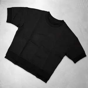 <b>Women's</b> <b>Black</b> Oversized T <b>Shirt</b> With Ribbed Cuffs Ribbed Hem Drop Shoulder Heavyweight Tee - Product Image 3