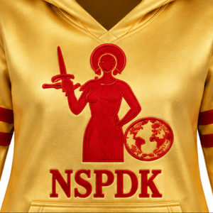 Sudadera con Capucha PDK 1923 para Mujer, Color Amarillo Dorado y Rojo, con Rayas Universitarias, Letras en Bloque, Manga Larga - Product Image 5