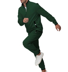 Chándal Verde Oscuro para Hombre, Cierre Completo, Cuello Alto, Estilo Deportivo Informal, con Bolsillos Laterales, para Otoño, Corte Regular, Color Sólido - Product Image 6