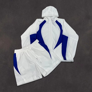 OEM Custom Windbreaker Suit Two Piece Set <b>Zip</b> <b>up</b> <b>Jacket</b> and Nylon Shorts Sweatsuit Zipper Track Suits Windbreaker Tracksuit - Product Image 1