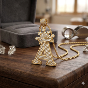 Trendy Custom 925 <b>Silver</b> Gold Plated Alphabet A-Z Iced <b>Initial</b> Letter Pendant <b>Necklace</b> Crown Bail Natural Diamond Birthday Gift - Product Image 5