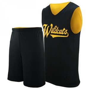 Conjunto de Uniforme de Baloncesto Wildcats, Camiseta sin Mangas, Pantalones Cortos, Negro y Dorado, Cuello en V, Estampado, Transpirable, de Secado Rápido, que Absorbe la Humedad, para Adultos - Product Image 1