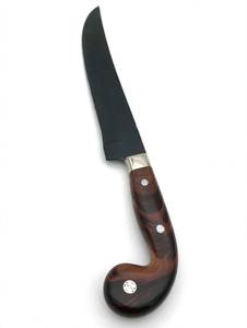 Couteau à découper artisanal en acier à haute teneur en carbone, revêtement noir, manche en bois de rose, embout en laiton - Product Image 2