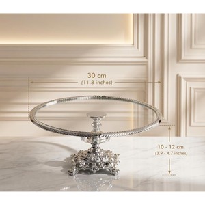 Round Glass <b>Cake</b> <b>Stand</b> with Ornate Base Handmade for Elegant Dessert Serving - Product Image 4