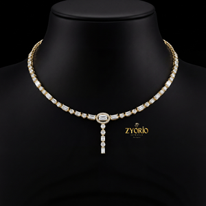 Collar con Colgante en Forma de Y con Diamantes Cultivados en Laboratorio en Oro Rosa Plateado, Elegante, Brillante, Diseño Atemporal, Moderno y Lujoso para Bodas y Fiestas - Product Image 4