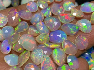 Natural Faceted Ethiopian Opal Loose Gemstone Multi Fire Rose Cut Flat Back for Jewelry Making - Product Image 2