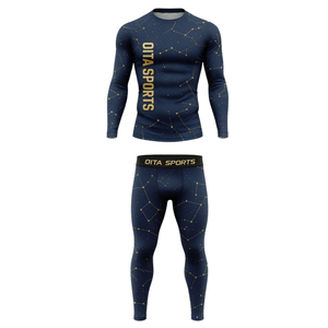 Ensemble de vêtements de sport pour homme, bleu marine, manches longues et leggings, compression, entraînement, fitness, gym, athlétique - Product Image 1