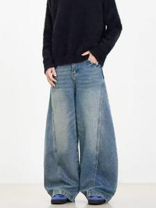 Pantalon cargo décontracté taille haute à jambe large, respirant et à séchage rapide, en jean denim foncé 100% coton délavé à l'acide, léger, pour femme, style streetwear - Product Image 2