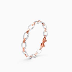 Impresionante pulsera de cadena con eslabones ovalados de diamante cultivado en laboratorio de 1.15 quilates en oro amarillo, blanco y rosa de 9 quilates. - Product Image 1