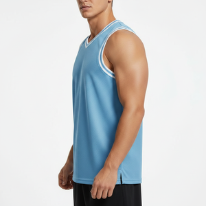 เสื้อบาสเก็ตบอลผู้ชายสไตล์สตรีทแวร์ แขนกุด ผ้าตาข่าย ระบายอากาศได้ดี เสื้อกล้ามลำลองสำหรับออกกำลังกาย ขายส่ง - Product Image 2