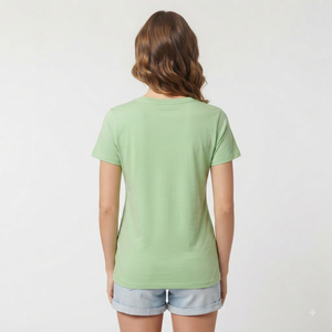 T-shirt à manches courtes col en V pour femme, vert uni, 100% coton, décontracté, respirant, pour le printemps et l'été, coupe classique, jersey tricoté - Product Image 2