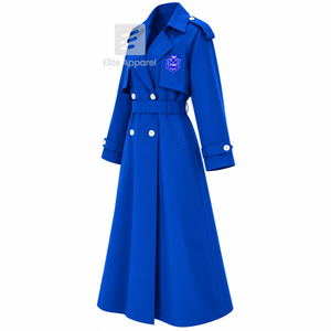 Abrigo largo personalizado de la hermandad Zeta Phi Beta con logo bordado, cuello con muescas, manga larga, abrigo de lana azul y blanco para mujer. - Product Image 2