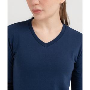<b>Women's</b> <b>Navy</b> V-Neck Long Sleeve Knitted T-Shirt Solid Color Casual Regular Fit All Seasons <b>Top</b> - Product Image 4