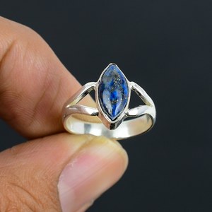 Handcrafted Marquise <b>Lapis</b> <b>Lazuli</b> <b>Ring</b> Modern 925 Sterling Silver Gemstone Jewelry Gift For Women Elegant - Product Image 2