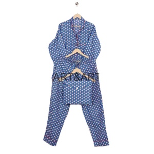 Conjunto de Pijama de Dos Piezas para Mujer, Estilo Vintage, Transpirable, 100% Algodón, Estampado Floral, Primavera, Cierre con Cordón, Largo Completo - Product Image 1