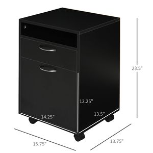 Mobiletto Organizzatore Moderno Nero con Cassetto, Supporto per Stampante in Plastica e Ruote per Ufficio, Soggiorno e Organizzazione Attrezzi - Product Image 3