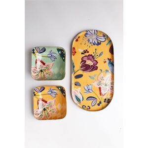 Juego de Bandejas de Esmalte Floral Impresas Personalizadas, 3 Piezas, Plato Decorativo de Metal para Servir, Bandejas de Esmalte de Grado Alimenticio Premium para Hoteles - Product Image 1