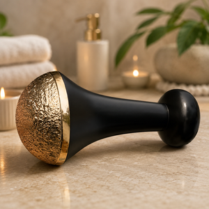 Rouleau de massage facial Kansa Bold Blossom avec extrémités en laiton poli, conçu pour le drainage lymphatique et le remodelage, vente en gros - Product Image 5