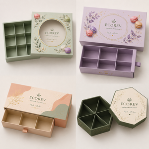 กล่องมาการองพรีเมียม ECOREV แบบ 6 ช่อง พร้อมตัวแบ่งช่อง วัสดุกระดาษแข็งแข็งแรง พร้อมหน้าต่าง ดีไซน์ลายฟอยล์สีทอง - Product Image 5