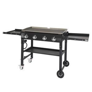 Plancha à gaz pliable à 4 brûleurs, alimentée au propane, station de cuisson extérieure avec étagères latérales pour le camping - Product Image 2