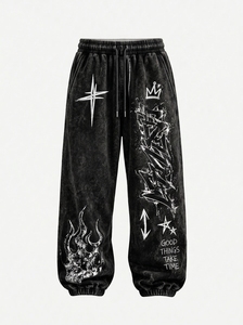 Ensemble de survêtement noir pour homme, sweat à capuche oversize et pantalon de jogging, style streetwear, avec logo brodé personnalisé, en coton épais, deux pièces - Product Image 3