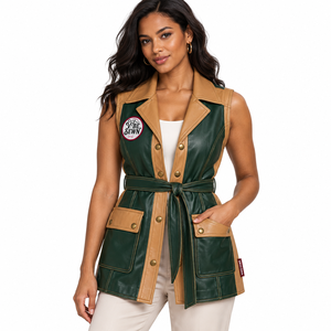 Chaleco de Cuero para Mujer, Acabado Liso, Ajuste Cómodo, Estilo Urbano Moderno, OEM Personalizado, Chaqueta sin Mangas de PU - Product Image 1