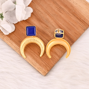 Pendientes de Latón con Forma de Media Luna y Piedra Preciosa Azul Tinta, Chapados en Oro, Joyería Hecha a Mano para Mujer, Lote al por Mayor de 10 Pares - Product Image 5