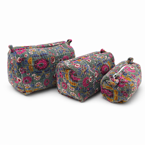 Ensemble de 3 sacs en coton multicolores avec fermeture éclair, style vintage, résistants à l'eau et durables - Taille et design personnalisables - Product Image 1