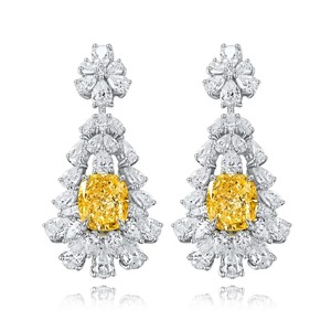 Luxury Chandelier <b>Earrings</b> With Cushion Cut Yellow <b>Diamond</b> Flower Halo Claw Setting For Women Wedding Jewelry - Product Image 3
