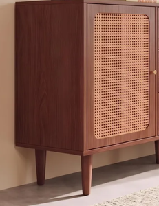 Minimalist <b>Walnut</b> Wood Rattan Sideboard tv Cabinet Modern Cane Credenza Storage Buffet <b>Table</b> Living Room Furniture Factory - Product Image 4