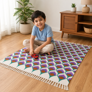 Indian Handmade Organic Cotton Anti-slip Washable Woven Classic Medium <b>Thickness</b> Prayer Rug Floral Kilim Design Multi-color - Product Image 1