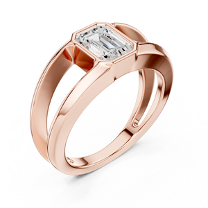 Rose Gold Lab Grown Emerald Cut <b>Diamond</b> Bezel Set Solitaire <b>Ring</b> for Women, Minimalist Engagement Wedding Fine Jewelry - Product Image 4
