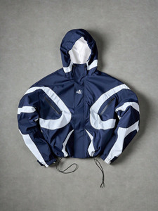 OEM Custom Logo Contrast Curved Stripe <b>Men's</b> Shorts Set Loose Fit Hooded Nylon Windbreaker <b>jacket</b> for <b>men</b> <b>Lightweight</b> Athletic - Product Image 2