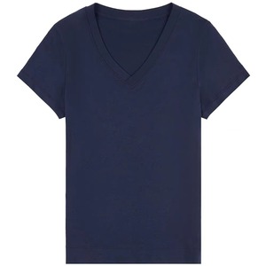 Camisetas de cuello en V para mujer, 100% algodón, estilo veraniego, camisetas con logo personalizado, ropa de calle, moda, camisetas oversize a bajo precio. - Product Image 2