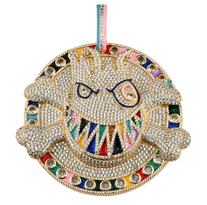 Pendentif Hip Hop Moissanite Iced Out avec visage souriant, dents arc-en-ciel et croix - Product Image 5