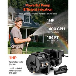 Pompa a getto automatica in ghisa da 1 HP a doppia tensione 115/230 VAC, 1400 GPH, prevalenza massima 164 piedi per pozzi poco profondi - Product Image 2