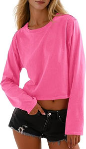 Camisetas Cortas de Manga Larga para Mujer, Estilo Casual, Cuello Redondo, Holgadas, a la Moda para Salir, Otoño 2026, Camisa Corta para Mujer OEM - Product Image 3