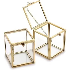 Square Shape Premium Quality Brass And Glass Jewelry Box For <b>Neckless</b> Ring Storage Container Gifting Use Brass Jewelry Box - Product Image 5