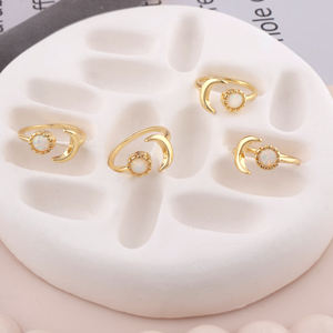 Natural fire ethiopian opal gemstone celestial <b>ring</b> 18k gold plating crescent <b>moon</b> adjustable open stacking jewelry for wedding - Product Image 5