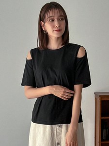 เสื้อยืดคอกลมแขนสั้นสีดำผ้าฝ้าย 100% แบบเซ็กซี่โชว์ไหล่ ตัดเย็บพิเศษ สกรีนโลโก้ได้ เสื้อยืดลำลองสำหรับฤดูร้อน เสื้อผู้หญิง - Product Image 5