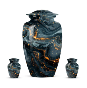 Modern Blue Abstract Aluminium Urn Round <b>Keepsake</b> <b>Ashes</b> Vase Metal Memorial Sympathy Decor - Product Image 4