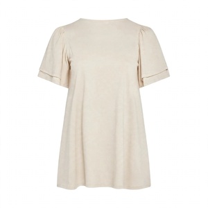 Women's Casual Round Neck Short Sleeve Solid <b>Colour</b> T-<b>Shirt</b> Layered Ruffle Flare Sleeve Loose Fit Summer Top Tee Apparel - Product Image 2