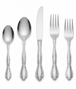 Ensemble de 5 couverts élégants plaqués argent en acier inoxydable à poignée faite à la main, ustensiles de cuisine élégants et parfaits pour les mariages et les hôtels. - Product Image 1