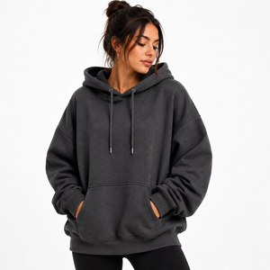 Sweat-shirt à capuche oversize de haute qualité pour femmes, en molleton de coton, avec poche kangourou, style streetwear, épaules tombantes - Product Image 6