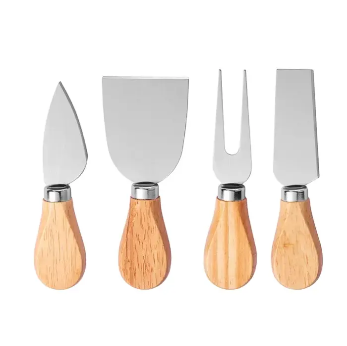 Coupe-fromage professionnel Amazon, Logo personnalisé, ensemble de 4 couteaux à fromage en acier inoxydable avec manche en bois