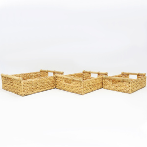 <b>Rectangular</b> Natural Water Hyacinth <b>Storage</b> <b>Baskets</b> with Handles Rustic Multi Purpose Neatening Organizers Set - Product Image 1