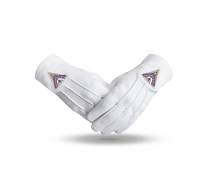 Gants de cérémonie en coton blanc pur avec patch triangulaire brodé - Product Image 1